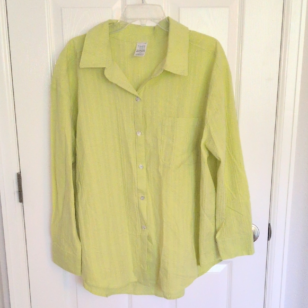 Like New! Time And Tru Lime Green/Yellow Long Sleeve Button Down - 1X